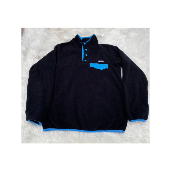 Patagonia Lightweight Synchilla Snap T Pullover Sweater Sz M Black Skipper Blue - Picture 1 of 4